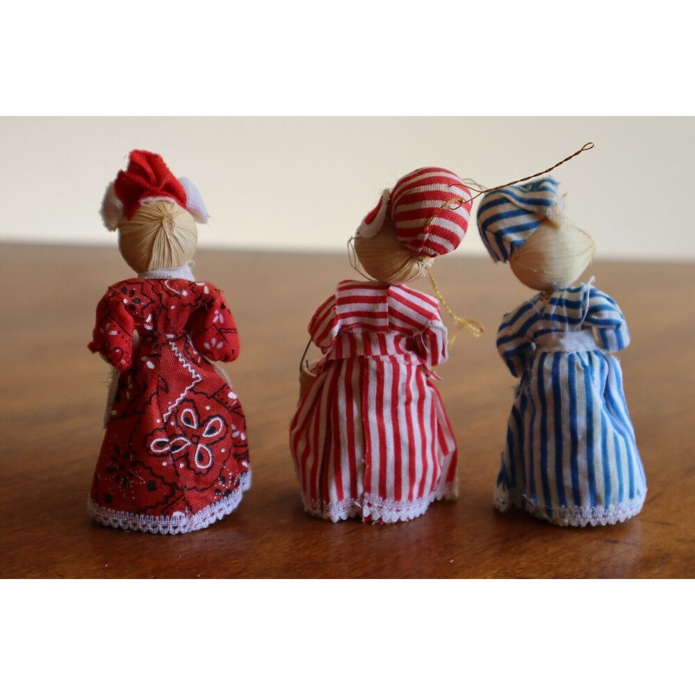 Lot 4 Corn Husk Christmas Ornaments Vintage Mouse Mice 4" Horsehair (?) Angel - Picture 5 of 13